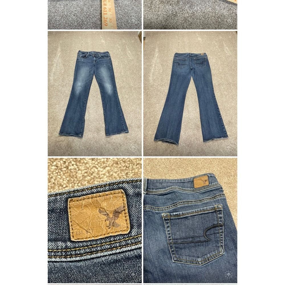 American Eagle womens kick boot Stretch sz 10R mid rise blue jeans retro Y2K